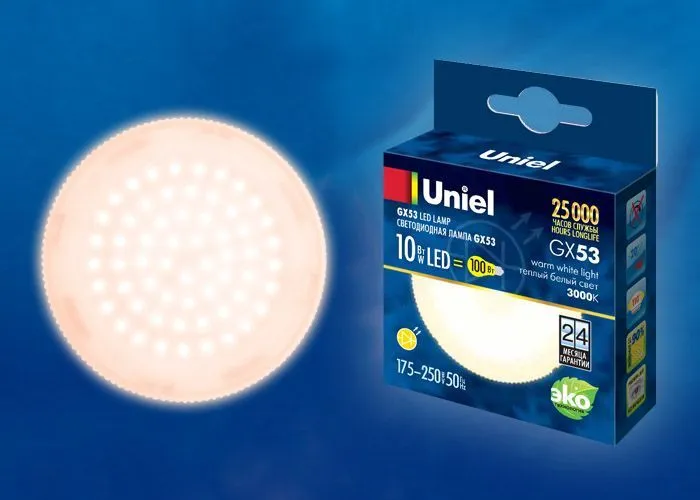 Uniel LED GX53 10W WW GX53 FR PLZ01WH 900Lm 3000 UL 00003722